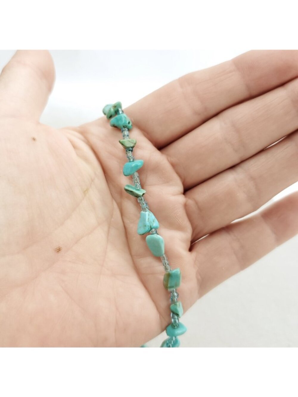 Turquoise Chip Beaded Necklace Seed Beads 19" Western Boho - Picture 4 of 6